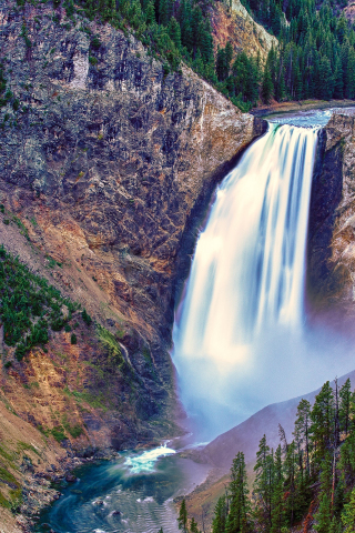 Yellowstone National Park, Yellowstone Falls, waterfall, nature, 240x320 wallpaper