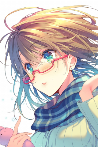Download wallpaper 320x480 scarf, glasses, anime girl, long hair ...