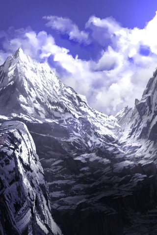 Anime, mountains, summit, art, 240x320 wallpaper