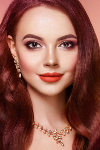 Redhead, pretty, girl model, makeup, 240x320 wallpaper