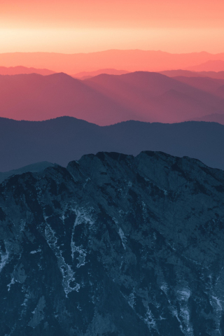 Calm, horizon, sunset, mountains, 240x320 wallpaper