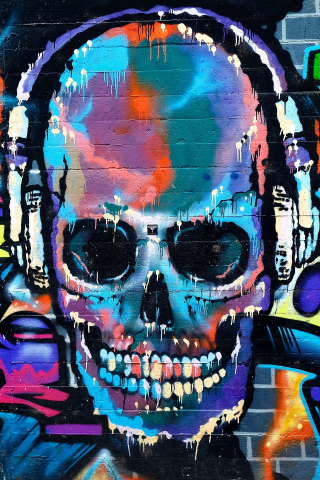 Graffiti, skull, colorful, street art, 240x320 wallpaper