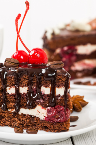 Cake, food, slice, dessert, cherry, 240x320 wallpaper