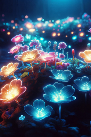 Glowing flowers, digital art, flowers, 240x320 wallpaper