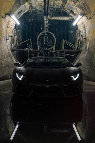 Black, Lamborghini Aventador, tunnel, 240x320 wallpaper