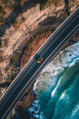 Road along the coast, highway, aerial view, 240x320 wallpaper