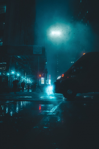 Street, dark, rain, dusk, night, 240x320 wallpaper