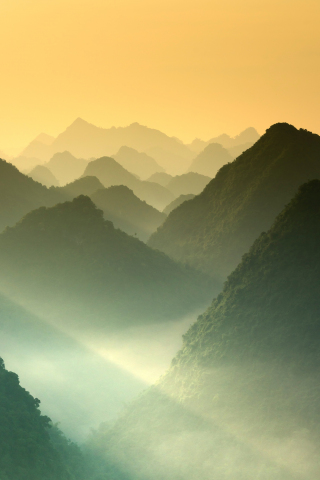 Mountains, sunrise, nature, horizon, mist, 240x320 wallpaper