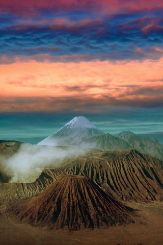 Volcano, mountains, Landscape, clouds, sunset, 240x320 wallpaper