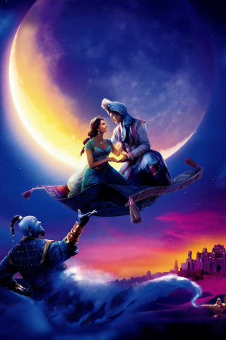 2019 movie, Aladdin and Jasmin, flight, 240x320 wallpaper