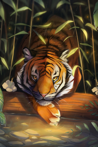 Tiger, wild animal, art, 240x320 wallpaper