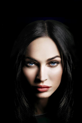 Black, blue eyes, Megan Fox, 240x320 wallpaper