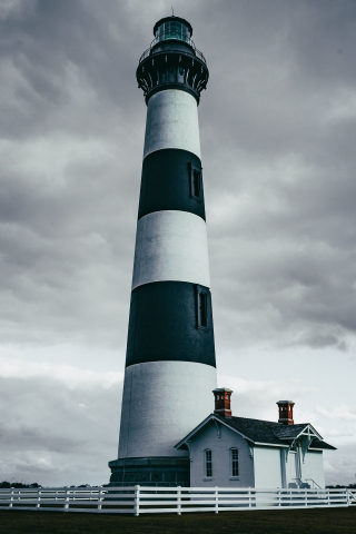 Lighthouse, fence, clouds, building, 240x320 wallpaper