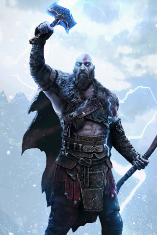 Download wallpaper 240x320 god of war ragnarok, kratos with hammer and ...