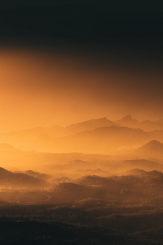Mist, horizon, nature, mountains, orange sky, 240x320 wallpaper