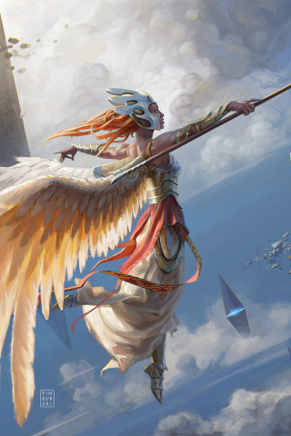 Fantasy, angel warrior, flight, art, 240x320 wallpaper