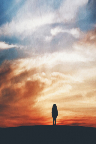 Alone, lost, explorer, sunset, girl, silhouette, 240x320 wallpaper