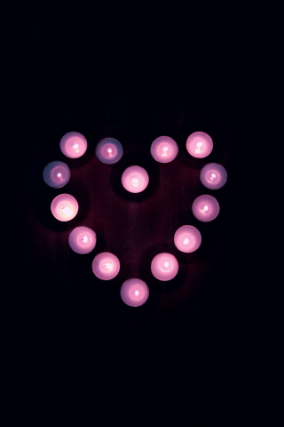 Heart, shape, arranged, candles, dark, love, 240x320 wallpaper
