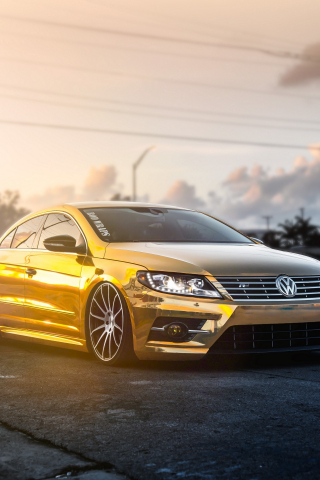 Volkswagen, luxury car, golden edition, 240x320 wallpaper