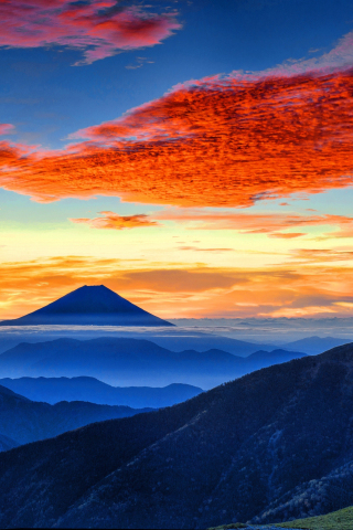 Mount Fuji, clouds, sunset, panaromic, 240x320 wallpaper