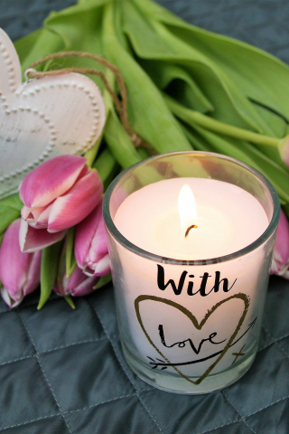 Candle, flowers, tulip, decorative, 240x320 wallpaper