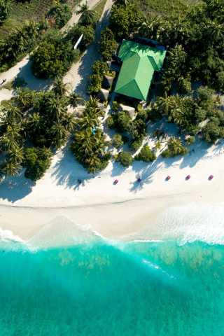 Aerial view, tropical beach, resort, green sea, 240x320 wallpaper