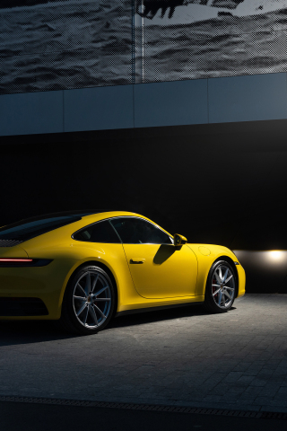 Yellow car, Porsche 911 Carrera, 240x320 wallpaper