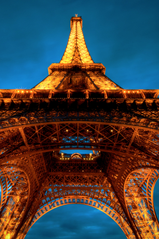 Eiffel tower, Paris, architecture, night, city, 240x320 wallpaper