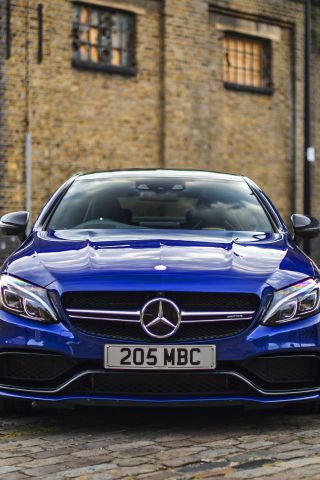 Front, blue, luxury car, Mercedes-Benz C-Class, 240x320 wallpaper