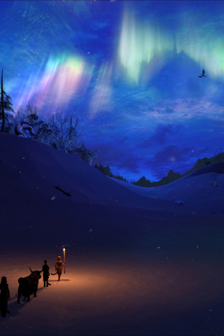 Northern Lights, landscape, The Elder Scrolls V: Skyrim, 240x320 wallpaper