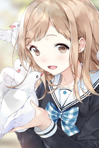 Mano Sakuragi and birds, video game, anime, cute, 240x320 wallpaper
