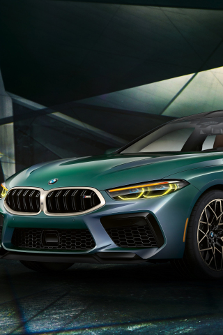 2020 car, BMW M8 Gran Coupe First Edition, green car, 240x320 wallpaper