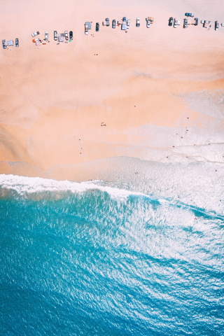 Blue sea, beach, sunny day, aerial shot, summer, 240x320 wallpaper