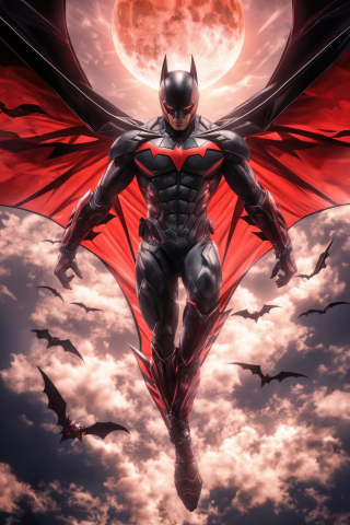 Batman beyond, high flying in sky, patrolling the city, batman, 240x320 wallpaper
