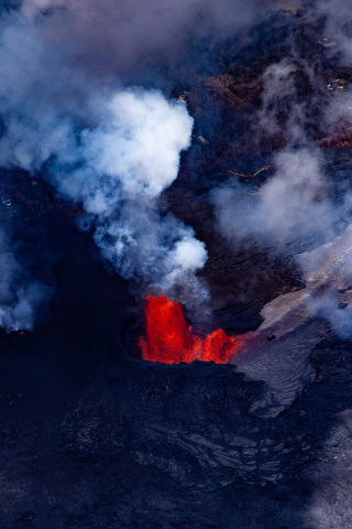Lava, smoke, volcano, crater, 240x320 wallpaper