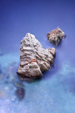 Big rock, coast, aerial view, stock photo of macOS, 240x320 wallpaper