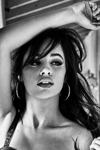 Camila cabello, black and white, singer, 240x320 wallpaper