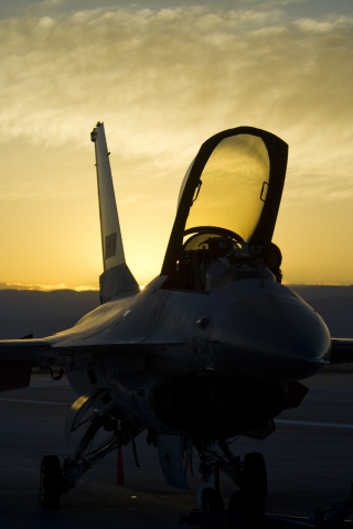 Sunset, military, General Dynamics F-16 Fighting Falcon, fighter aircraft, 240x320 wallpaper