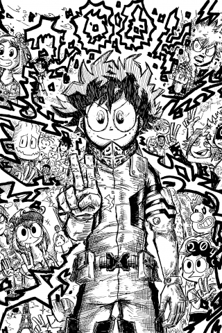 Sketch art, anime, Izuku Midoriya, 240x320 wallpaper