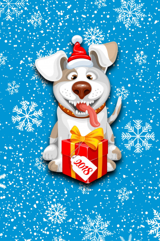2018, happy new year, dog, gift box, Christmas, 240x320 wallpaper