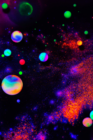 Goodies, spheres, colorful, neon dark, abstract, 240x320 wallpaper