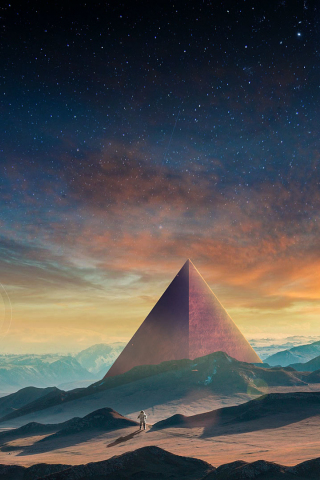 Planet, fantasy, pyramids, space, landscape, 240x320 wallpaper