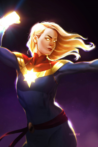 Captain Marvel, beautiful superhero, artwork, 240x320 wallpaper