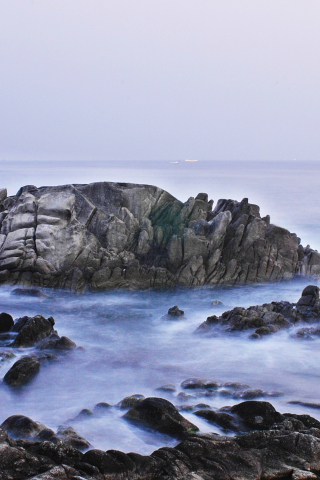 Rocks, coast, fog, nature, 240x320 wallpaper