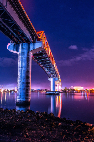 A bridge of Philippines, coast, night, 240x320 wallpaper