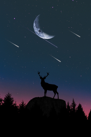 Deer, moon, night, artwork, 240x320 wallpaper