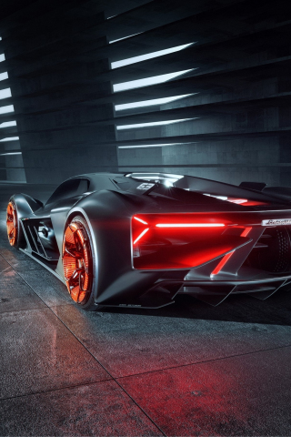 Rear view, Lamborghini Terzo Millennio, 2019, sports car, 240x320 wallpaper
