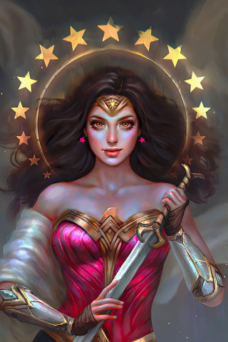 Beautiful Wonder Woman with sword, artwork, 240x320 wallpaper