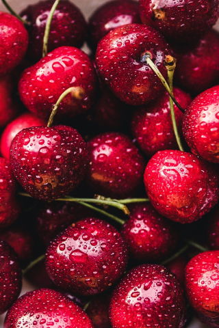 Red cherries, fresh fruit, close up, 240x320 wallpaper