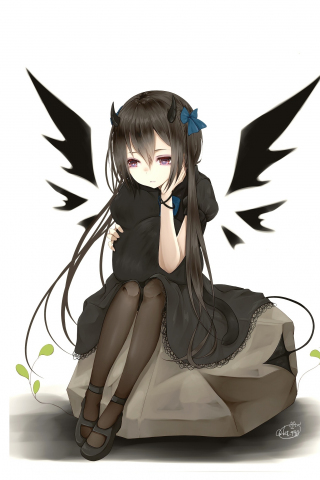 Cute, angel with black wings, anime, 240x320 wallpaper